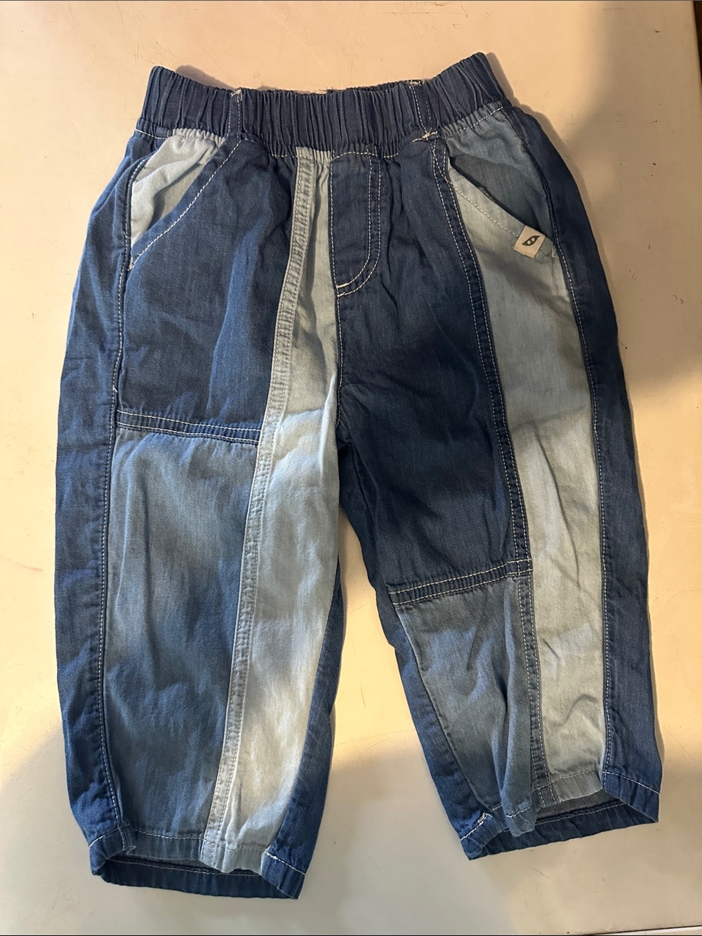 Kids Patchwork Denim Joggers - Blue